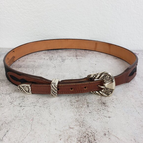 Vintage NOCONA Leather Belt Western Engraved Buckle Southwestern Boho Brown 34 main image 6
